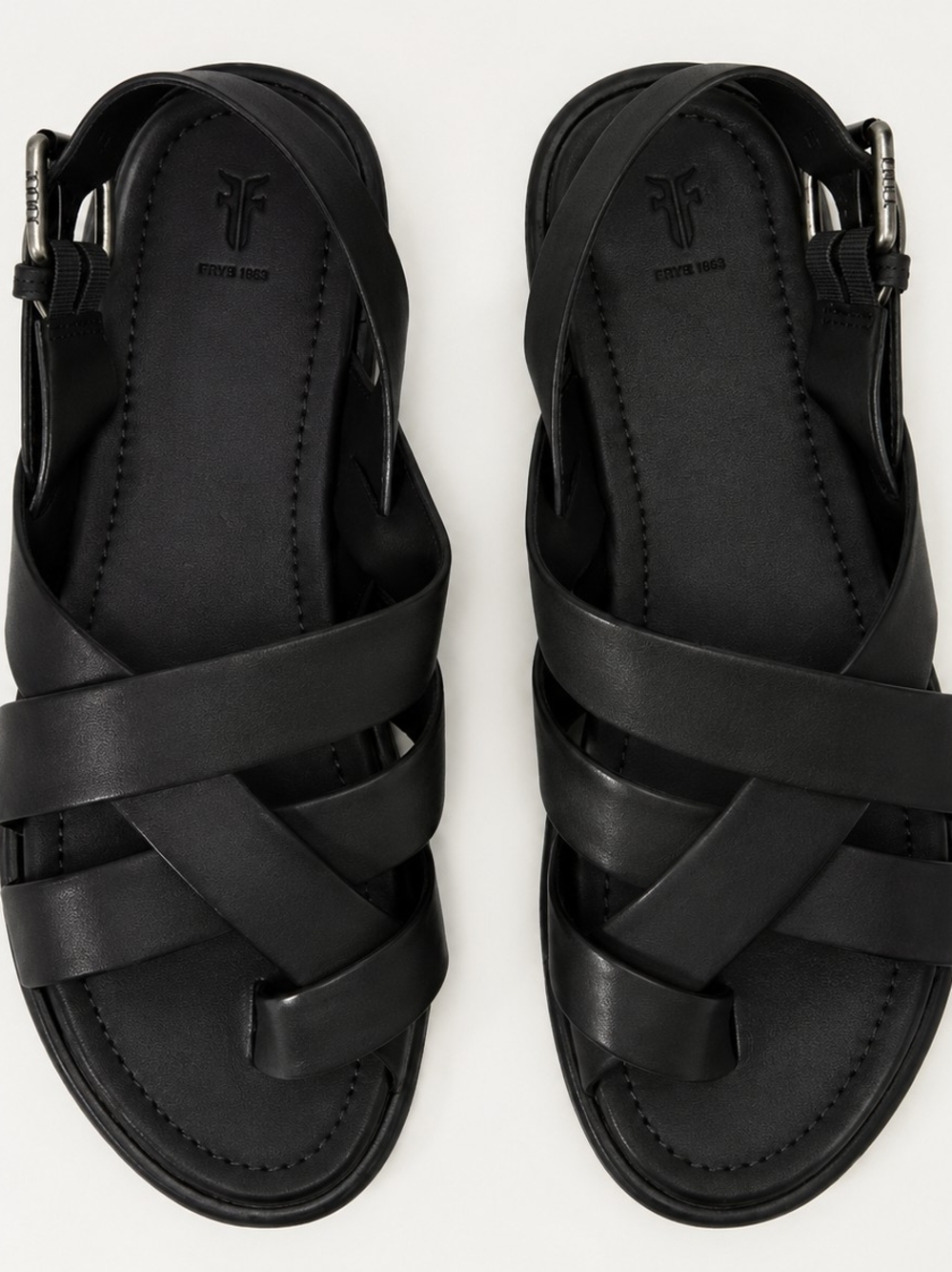 Frye Tait Black Leather Crisscross Strap Sandals